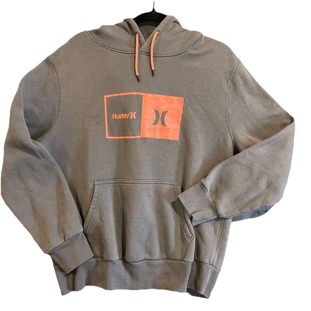 Hurley Hoodie sweatshirt size Medium with Logo palm tree and draw strings Gray